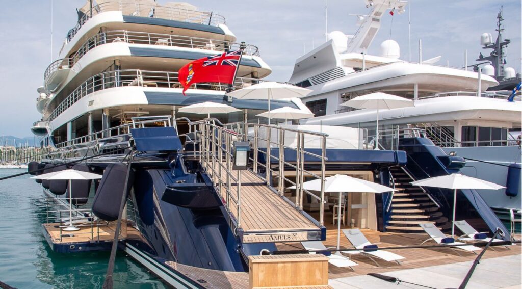 2 superyachts in a Marina 