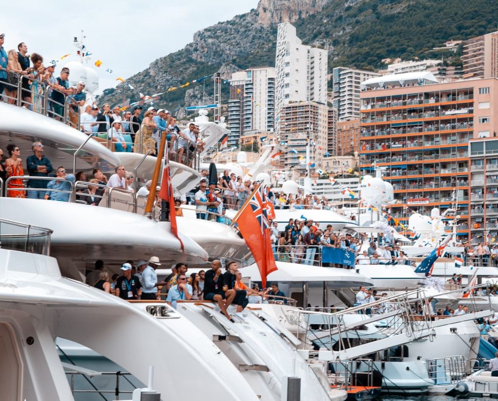 luxury superyachts with clients above the Monaco F1 circuit 